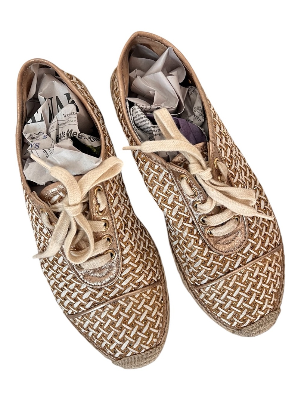 Jimmy Choo Low Top Sneakers‎ Size 37 Two Tone Raffia Glitter Designer Shoes